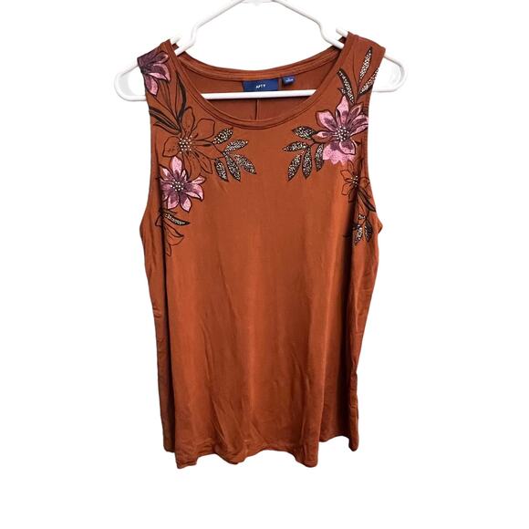 Apt. 9 Tops - Apt 9. Orange Brown Floral Detail Sleeveless Shirt Size Large